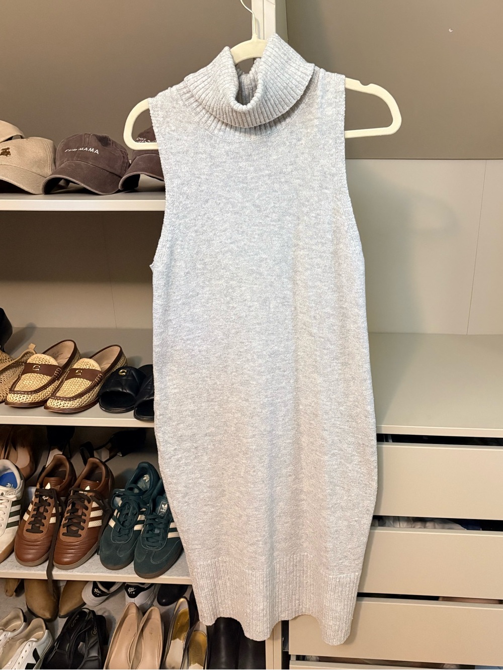 RW&CO. Sleeveless Turtleneck Sweater Midi Dress - Light Gray